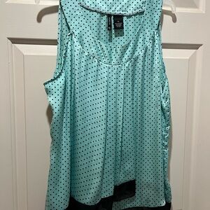 New Directions Aqua and Black Polka Dot Tank Top